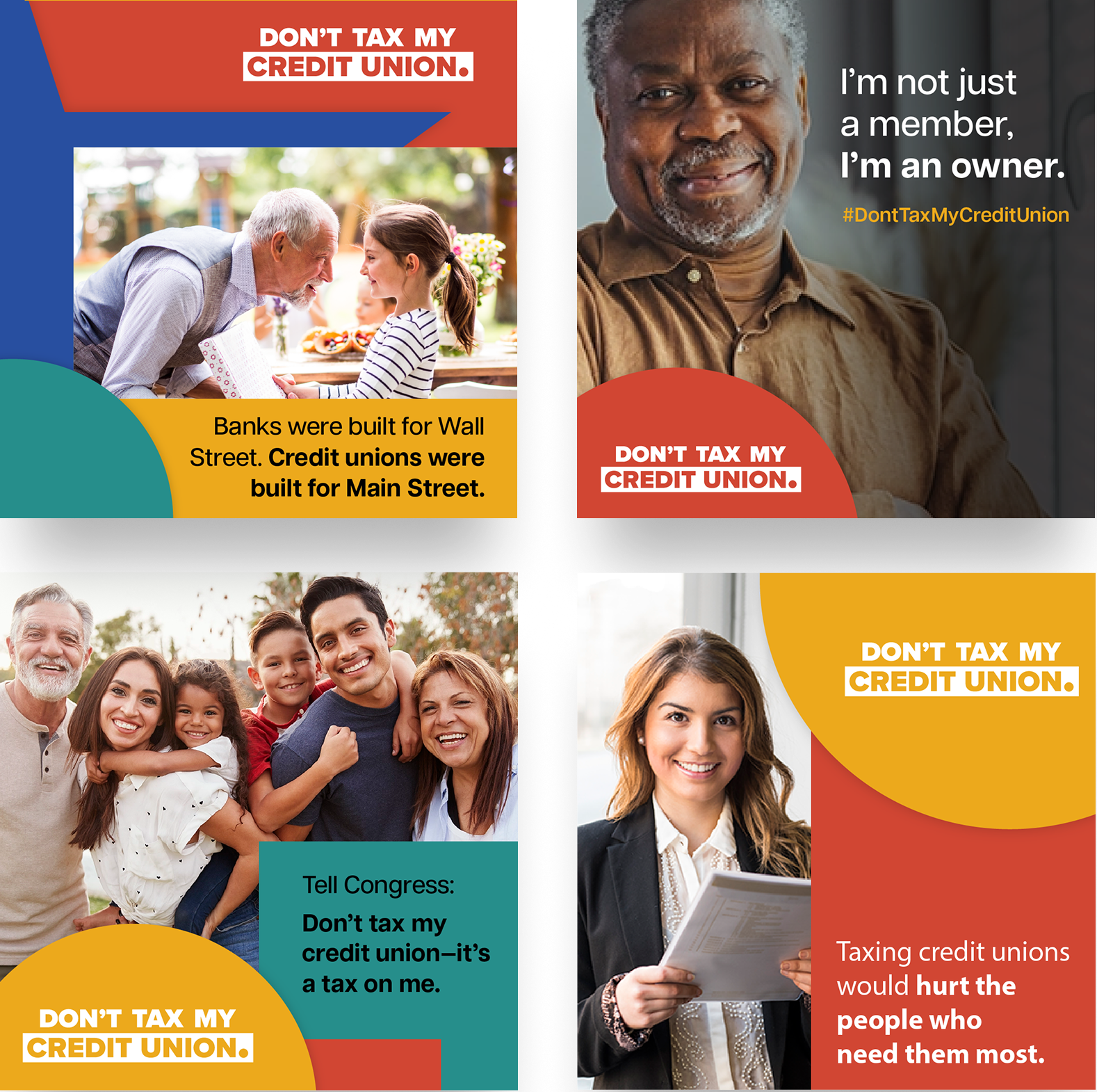 4 square instagram posts with colorful shapes and imagery