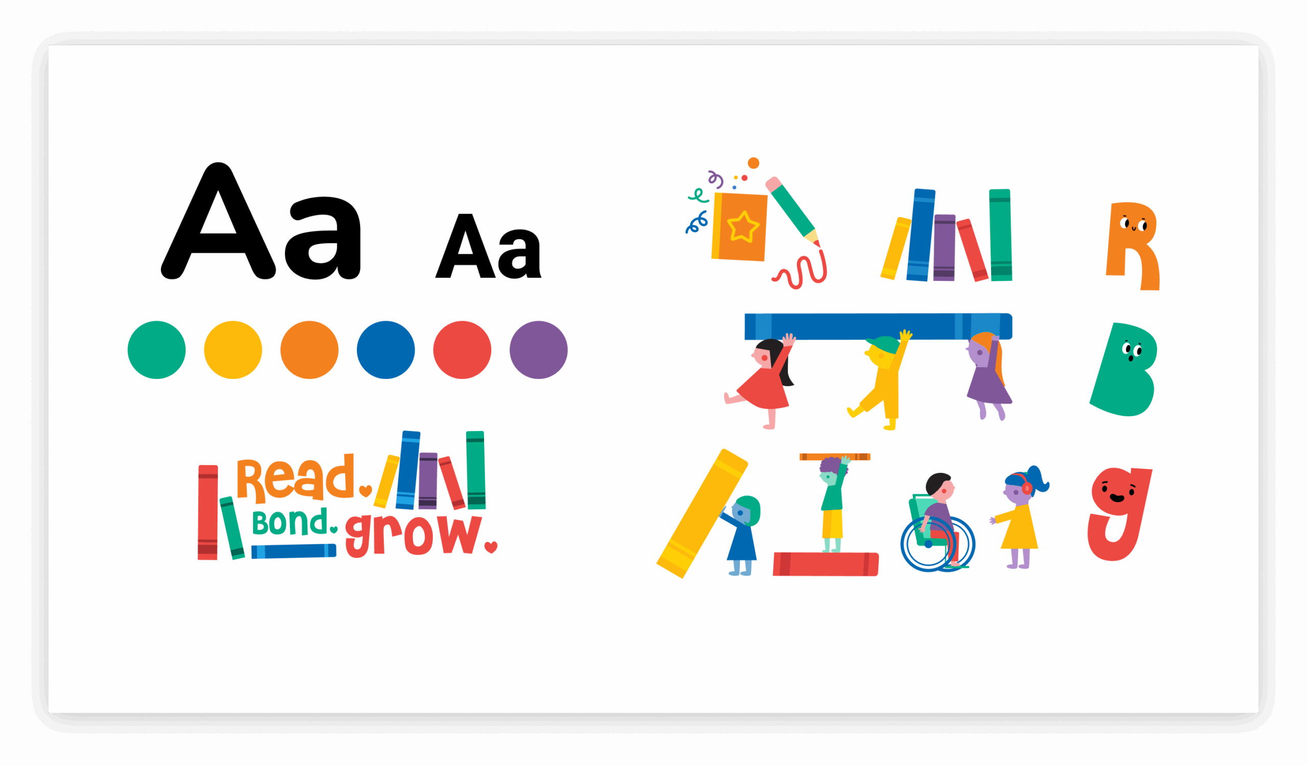 Branding elements, colors, typography, illustrations