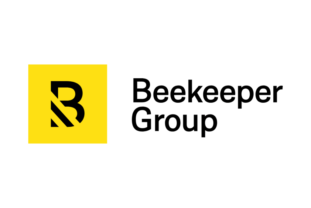 Beekeeper Group logo with a bold black letter B on a yellow square, buzzing next to the words Beekeeper Group in black text on a white background, reflecting the brand's dynamic presence.